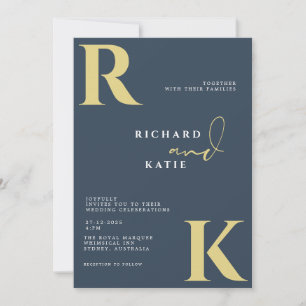 Modern Monogram Helder Bold Navy Blauw Foto Kaart