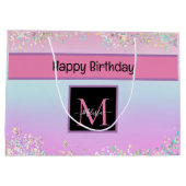 Modern Monogram Holografisch Pastelglitter Groot Cadeauzakje (Achterkant)