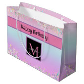 Modern Monogram Holografisch Pastelglitter Groot Cadeauzakje (Achterkant Gekanteld)