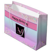 Modern Monogram Holografisch Pastelglitter Groot Cadeauzakje (Voorkant Gekanteld)