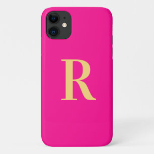 Modern Monogram Hot Pink Gold iPhone 11 Hoesje