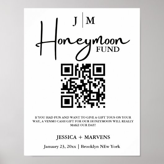 Modern Monogram huwelijksreis fonds QR code Poster (Voorkant)