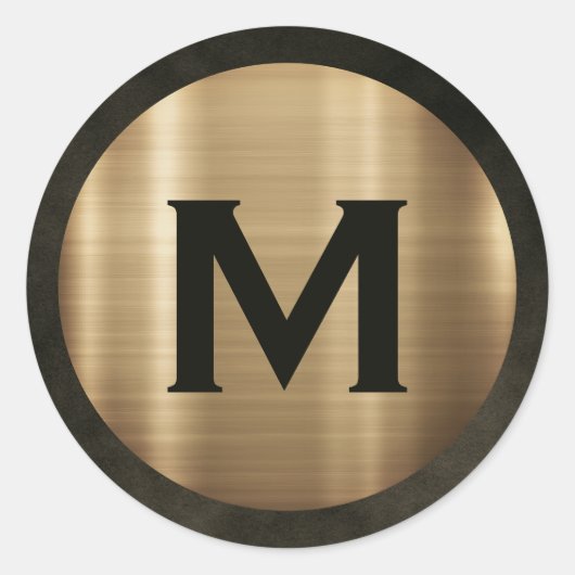 Modern Monogram in Geborsteld Goud Ronde Sticker (Voorkant)