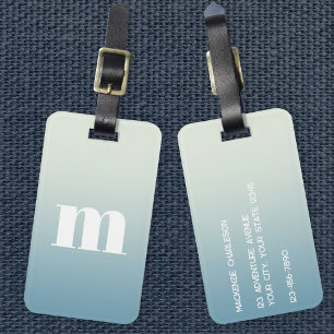 Modern Monogram Initiaal Blauw verloop Bagagelabel