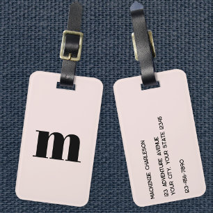Modern Monogram Initiaal Blush Roze Bagagelabel