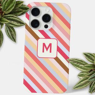 Modern Monogram Initiaal Diagonaal Snoep Streep iPhone 15 Pro Case
