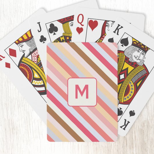 Modern Monogram Initiaal Diagonaal Snoep Streep Pokerkaarten