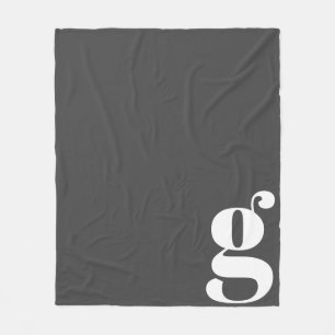 Modern Monogram Initiaal Letter Chic Black White Fleece Deken