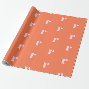 Modern Monogram Initiaal Letter helder Oranje roze Cadeaupapier