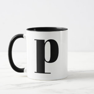 Modern Monogram Initiaal Letter p Black en White Mok