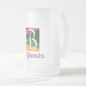 Modern Monogram Initiaal Letter paars Matglas Bierpul (Voorkant rechts)