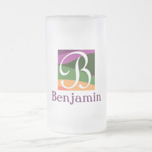 Modern Monogram Initiaal Letter paars Matglas Bierpul