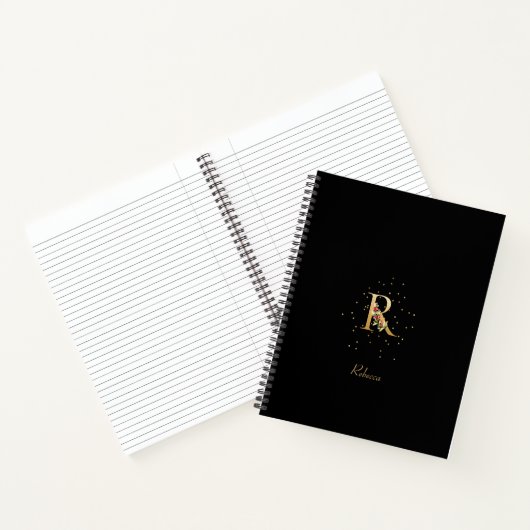 Modern Monogram Initiaal Letter R Bloempatroon Notitieboek (Binnen)