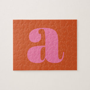 Modern Monogram Initiaal Letter roze en Oranje Legpuzzel