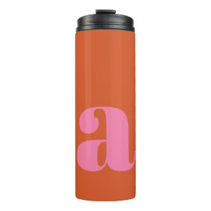 Modern Monogram Initiaal Letter roze en Oranje Thermosbeker