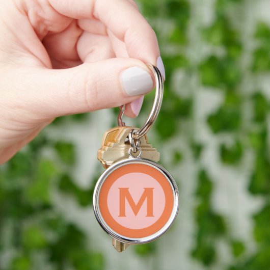 Modern Monogram Initiaal Letter roze Sinaasappel Sleutelhanger (Hand)