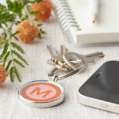 Modern Monogram Initiaal Letter roze Sinaasappel Sleutelhanger (Zijkant)
