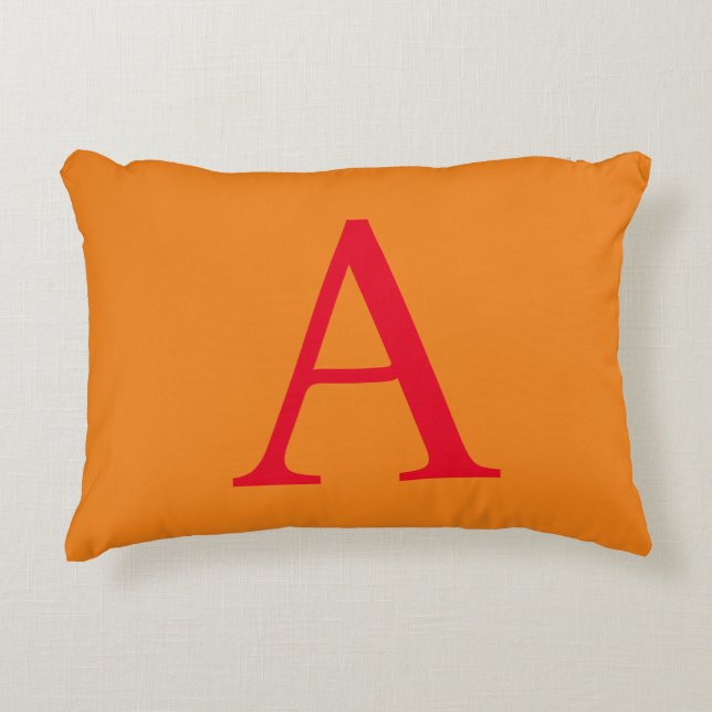 Modern Monogram Initiaal Letter Trendy Oranje Red Accent Kussen (Voorkant)