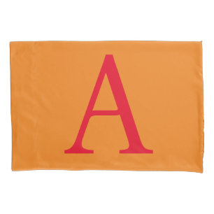 Modern Monogram Initiaal Letter Trendy Oranje Red Kussensloop