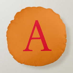 Modern Monogram Initiaal Letter Trendy Oranje Red Rond Kussen