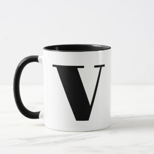 Modern Monogram Initiaal Letter V Black en White Mok