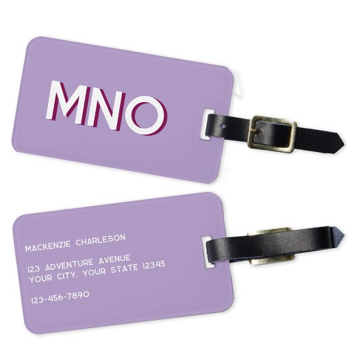 Modern monogram Initiaal Lila Bagagelabel