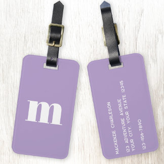 Modern Monogram Initiaal Lila Paarse Bagagelabel