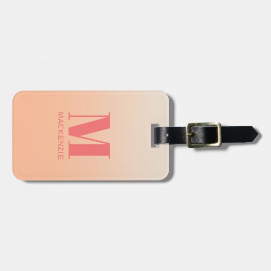 Modern Monogram Initiaal Naam Perzik Gradiënt Bagagelabel (Voorkant horizontaal)