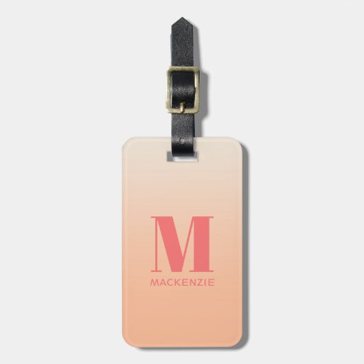 Modern Monogram Initiaal Naam Perzik Gradiënt Bagagelabel (Voorkant verticaal)