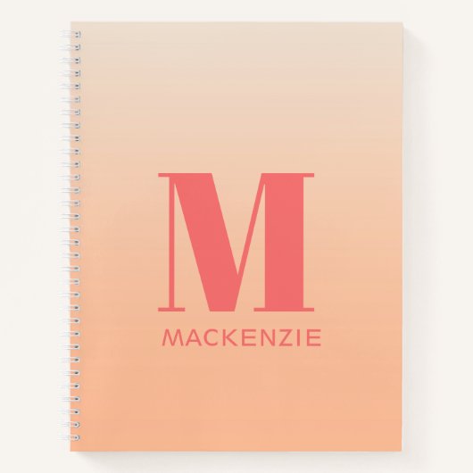 Modern Monogram Initiaal Naam Perzik Gradiënt Notitieboek (Voorkant)
