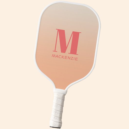 Modern Monogram Initiaal Naam Perzik Gradiënt Pickleball Paddle