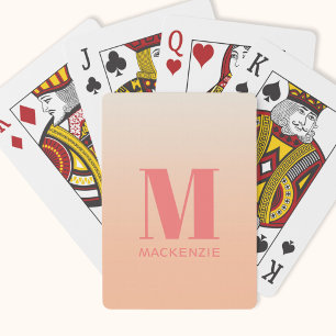 Modern Monogram Initiaal Naam Perzik Gradiënt Pokerkaarten