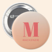 Modern Monogram Initiaal Naam Perzik Gradiënt Ronde Button 3,2 Cm