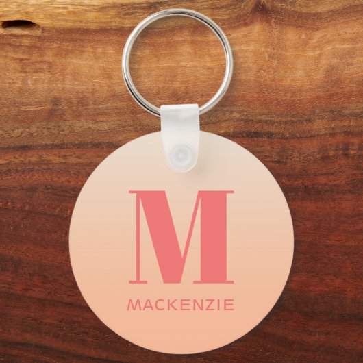 Modern Monogram Initiaal Naam Perzik Gradiënt Sleutelhanger (Voorkant)