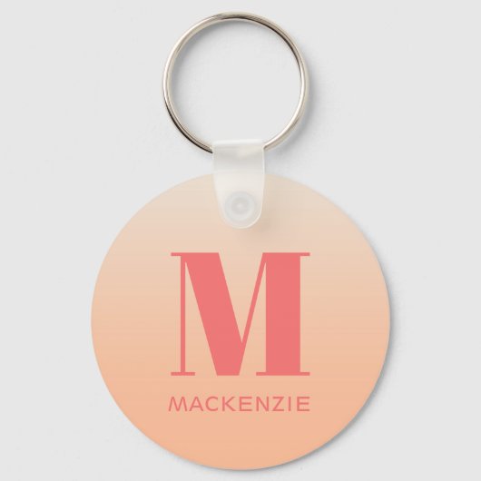 Modern Monogram Initiaal Naam Perzik Gradiënt Sleutelhanger (Achterkant)