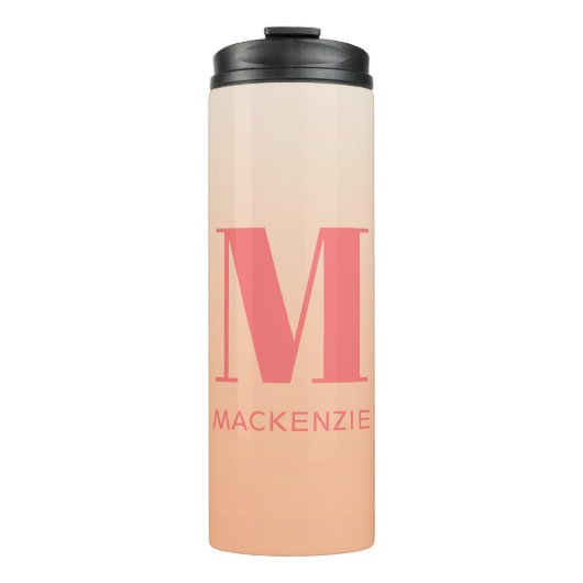 Modern Monogram Initiaal Naam Perzik Gradiënt Thermosbeker (Voorkant)