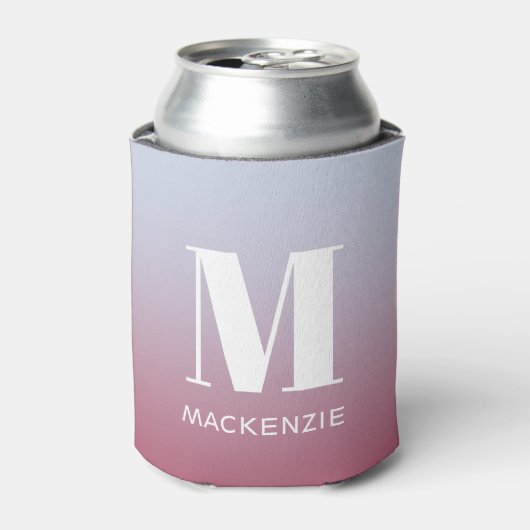 Modern Monogram Initiaal Naam Roze Blauw Verloop Blikjeskoeler (Blikje Voorkant)