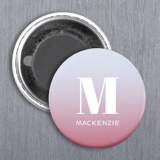 Modern Monogram Initiaal Naam Roze Blauw Verloop Magneet