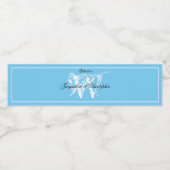 Modern Monogram Initiaal + Namen Cool Blue Wedding Waterfles Etiket (Enkel label)