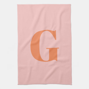 Modern Monogram Initiaal Pastel Roze en Oranje Theedoek
