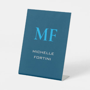 Modern Monogram Initiaal Plain Sky & Ocean Blue Reclamebord Met Voetstuk
