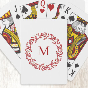 Modern Monogram Initiaal Red Leaf en Berry Krans Pokerkaarten