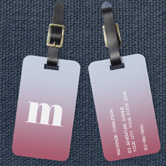 Modern Monogram Initiaal Roze Blauw Gradiënt Bagagelabel