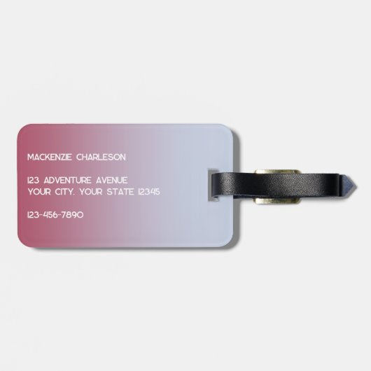 Modern Monogram Initiaal Roze Blauw Gradiënt Bagagelabel (Achterkant horizontaal)