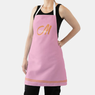Modern Monogram Initiaal Roze Sinaasappel Schort