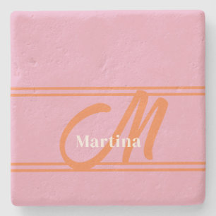 Modern Monogram Initiaal Roze Sinaasappel stenen O Onderzetter