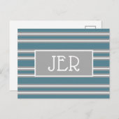 Modern Monogram Initiaal Sjabloon Turquoise Gray Briefkaart (Voorkant / Achterkant)
