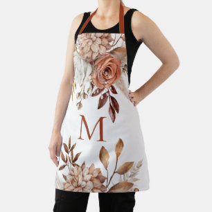 Modern Monogram Initiaal Terracotta Florals Schort