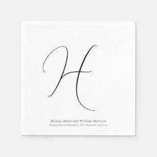 Modern Monogram Initiaal Zwart-wit bruiloft Servet