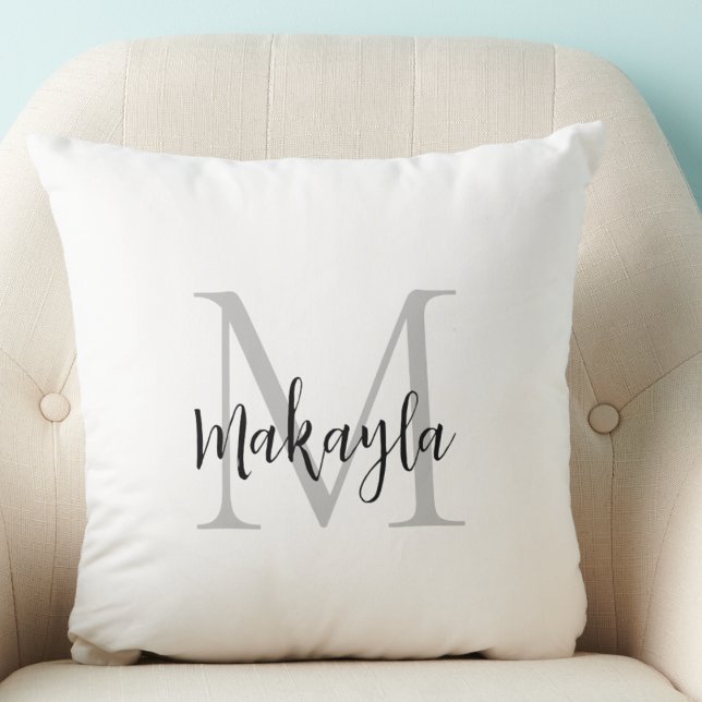Modern Monogram Initial Letter Script Name  Throw Kussen (Creator heeft geüpload)